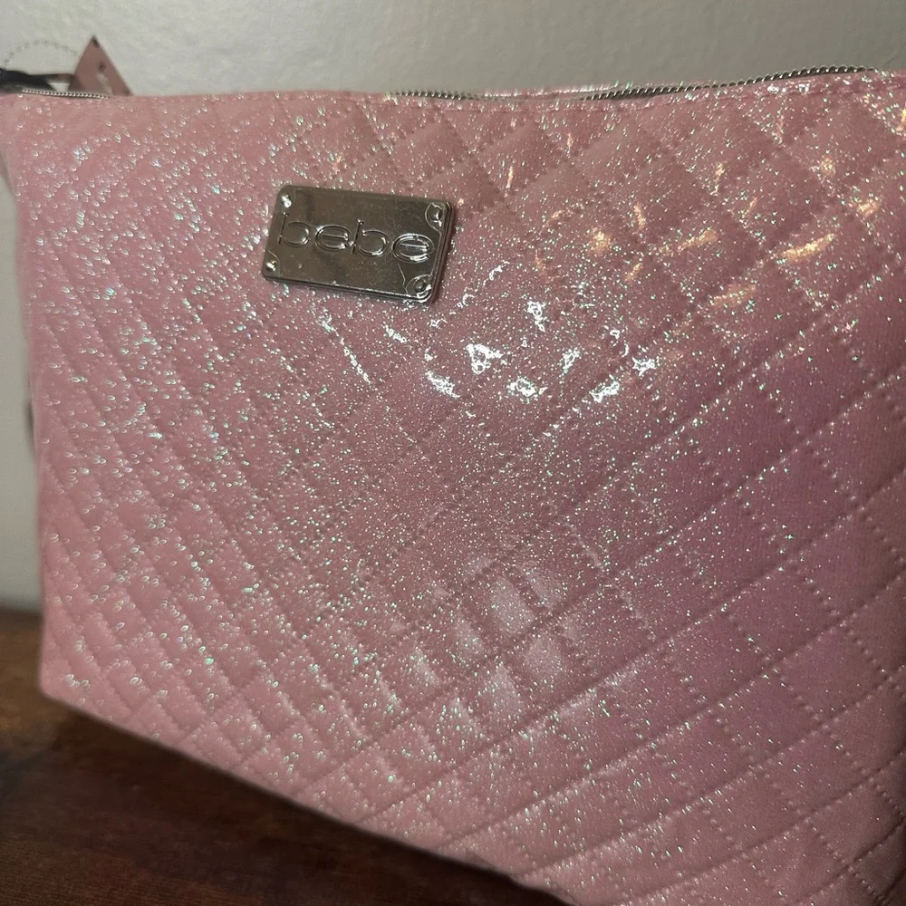 bebe Pink Quilted Cosmetic Bag